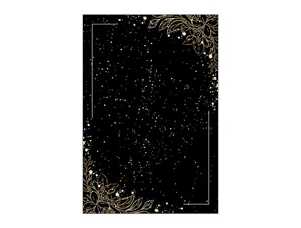 Painel De Festa Vertical 1,50 x 2,20 - Preto com Folhagens Efeito Brilhos Dourados 052