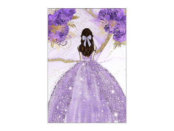 Painel De Festa Vertical 1,50 x 2,20 - Princesa Vestido e Flores Lilás 091