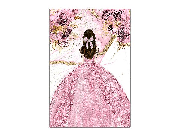 Painel De Festa Vertical 1,50 x 2,20 - Princesa Vestido e Flores Rosas 100