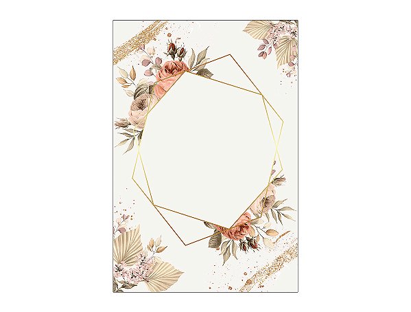 Painel De Festa Vertical 1,50 x 2,20 - Geométrico com Flores Bege 102