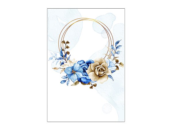 Painel De Festa Vertical 1,50 x 2,20 - Floral Azul e Dourado 123