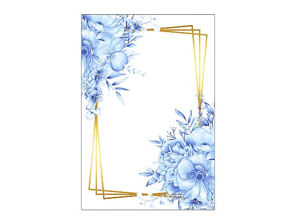 Painel De Festa Vertical 1,50 x 2,20 - Geométrico Dourado com Flores Azuis 125