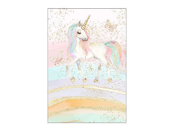 Painel De Festa Vertical 1,50 x 2,20 - Unicórnio Candy Aquarela Efeito Glitter 014