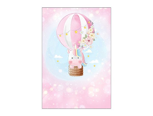 Painel De Festa Vertical 1,50 x 2,20 - Unicórnio Cute Rosa 016