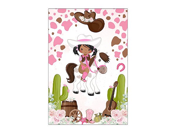 Painel De Festa Vertical 1,50 x 2,20 - Vaqueira e Cavalo Cute 026
