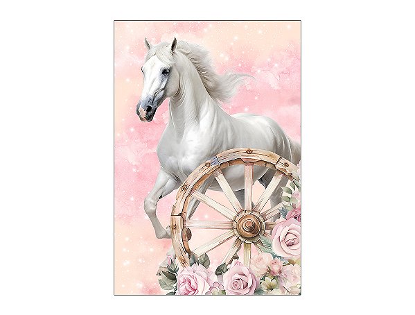 Painel De Festa Vertical 1,50 x 2,20 - Cavalo Floral Rosa 047