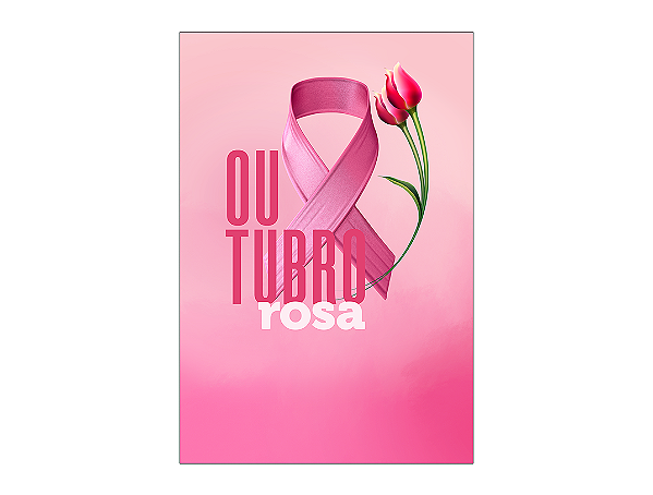 Painel De Festa Vertical 1,50 x 2,20 - Outubro Rosa Laço e Flor 023