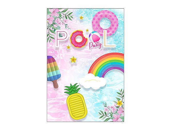 Painel De Festa Vertical 1,50 x 2,20 - Pool Party Azul e Rosa 001