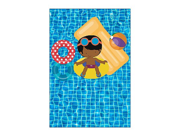 Painel De Festa Vertical 1,50 x 2,20 - Pool Party Menino Cute na Boia 011