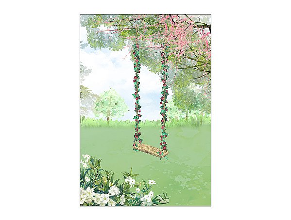 Painel De Festa Vertical 1,50 x 2,20 - Jardim Aquarela com Balanço 003