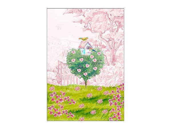 Painel De Festa Vertical 1,50 x 2,20 - Jardim Árvore Rosa 006