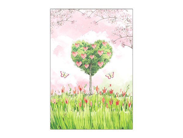 Painel De Festa Vertical 1,50 x 2,20 - Jardim Árvore de Coração 007