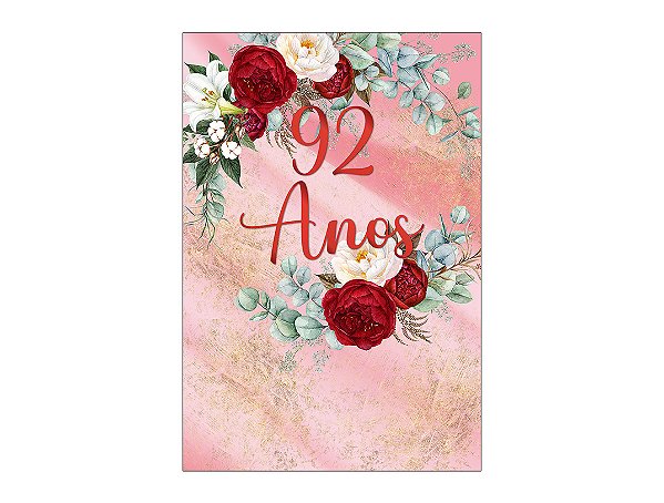 Painel De Festa Vertical 1,50 x 2,20 - Efeito Mármore Floral 92 Anos 071