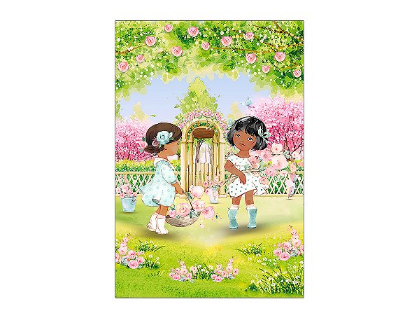 Painel De Festa Vertical 1,50 x 2,20 - Jardim de Bonecas 045