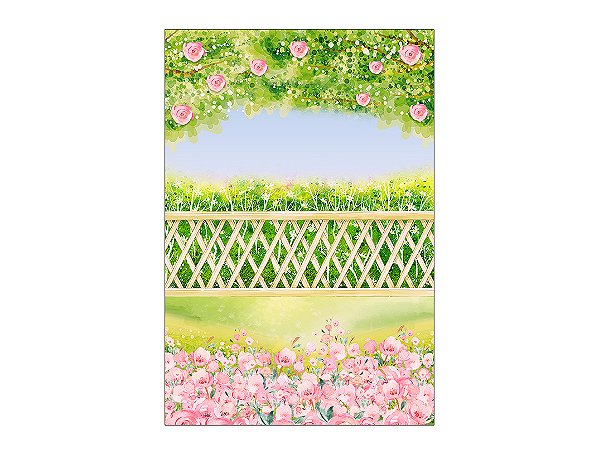 Painel De Festa Vertical 1,50 x 2,20 - Jardim Flores Rosas 046