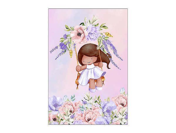 Painel De Festa Vertical 1,50 x 2,20 - Menina Cute no Jardim Florido 052