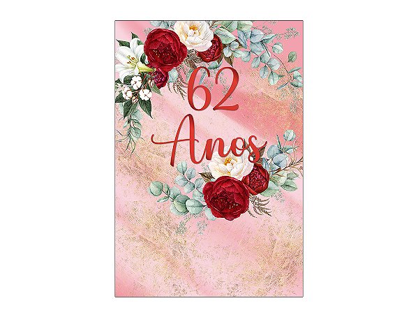 Painel De Festa Vertical 1,50 x 2,20 - Efeito Mármore Floral 62 Anos 096
