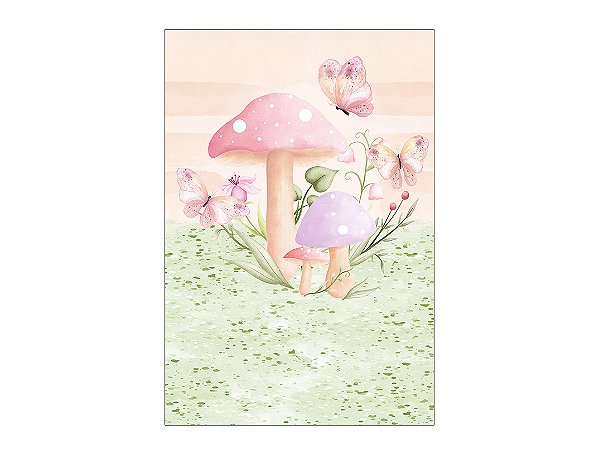 Painel De Festa Vertical 1,50 x 2,20 - Jardim de Cogumelos Aquarela 059