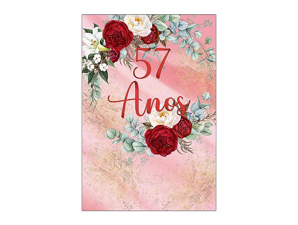 Painel De Festa Vertical 1,50 x 2,20 - Efeito Mármore Floral 57 Anos 100