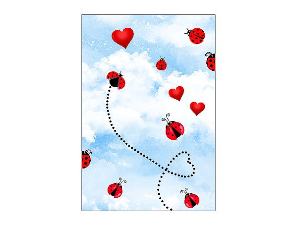 Painel De Festa Vertical 1,50 x 2,20 - Joaninhas Cute Céu Azul 003