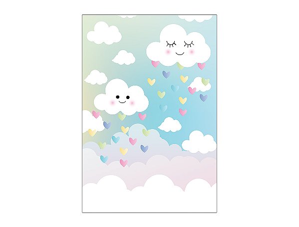 Painel De Festa Vertical 1,50 x 2,20 - Chuva de Amor Nuvens Cute 006