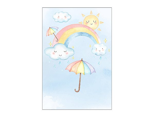 Painel De Festa Vertical 1,50 x 2,20 - Chuva de Amor Sol e Nuvens Aquarela 011