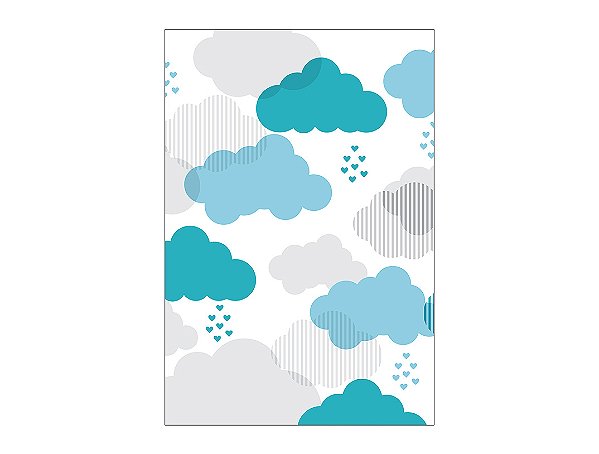 Painel De Festa Vertical 1,50 x 2,20 - Nuvens Cinza e Verde Água 014