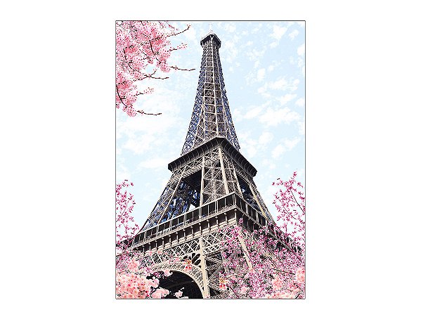 Painel De Festa Vertical 1,50 x 2,20 - Paris Torre Eiffel Floral 001