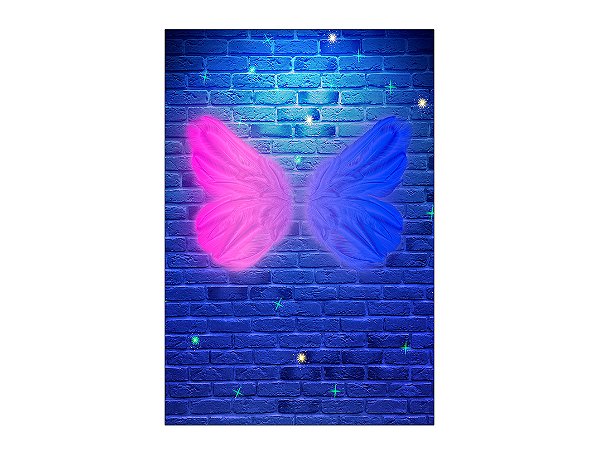 Painel De Festa Vertical 1,50 x 2,20 - Asas Azul e Rosa Efeito Neon 014