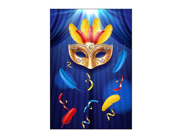 Painel De Festa Vertical 1,50 x 2,20 - Máscaras Carnavalesca Fundo Azul 029