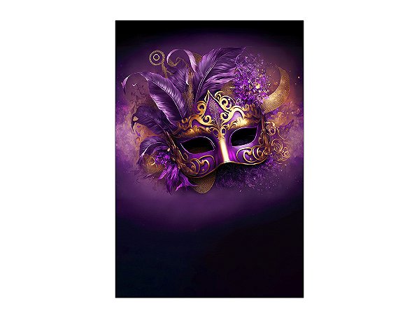 Painel De Festa Vertical 1,50 x 2,20 - Máscara Roxa com Dourado 031