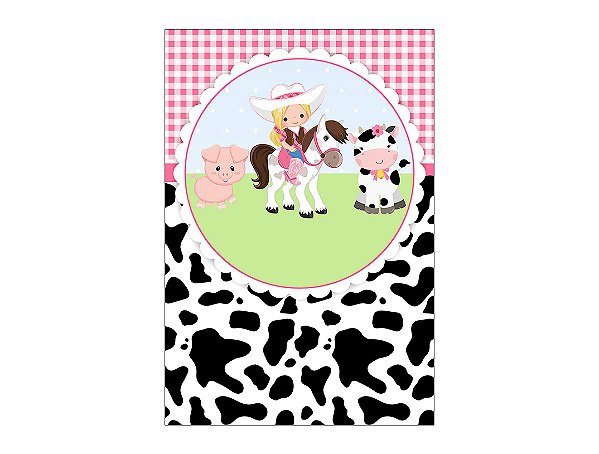 Painel De Festa Vertical 1,50 x 2,20 - Vaqueira Loira com Animais 052