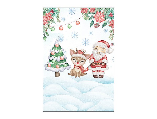 Painel De Festa Vertical 1,50 x 2,20 - Natal Papai Noel Cute Aquarela 023