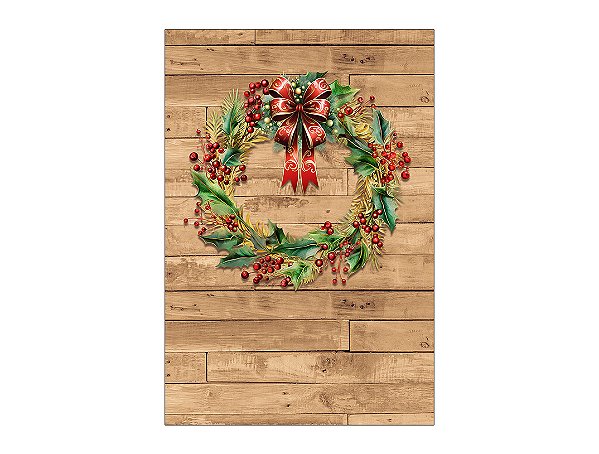 Painel De Festa Vertical 1,50 x 2,20 - Natal Efeito Madeira com Guirlanda 030