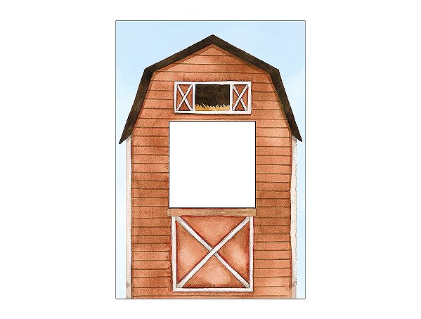 Painel De Festa Vertical Interativo 1,50x2,20 - Fazendinha Celeiro Aquarela Marrom 072