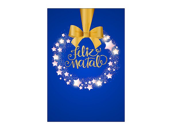 Painel De Festa Vertical 1,50 x 2,20 - Feliz Natal Azul e Dourado 036