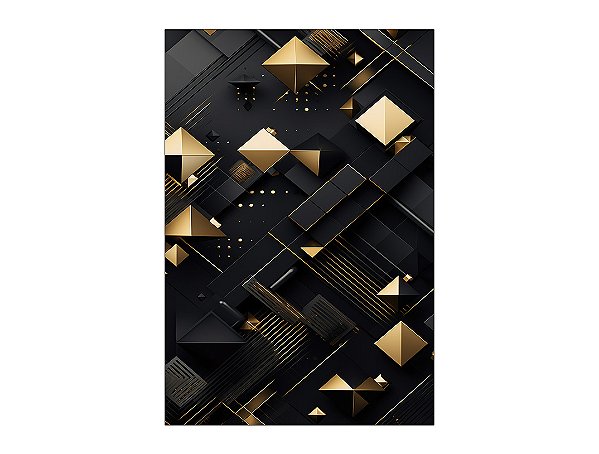 Painel De Festa Vertical 1,50 x 2,20 - Efeito Geométrico Preto com Dourado 023