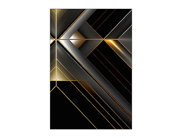 Painel De Festa Vertical 1,50 x 2,20 - Efeito Geométrico Preto com Dourado Chique 024