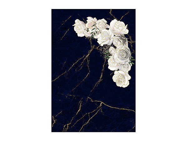 Painel De Festa Vertical 1,50 x 2,20 - Efeito Geométrico Azul Floral Branco 029