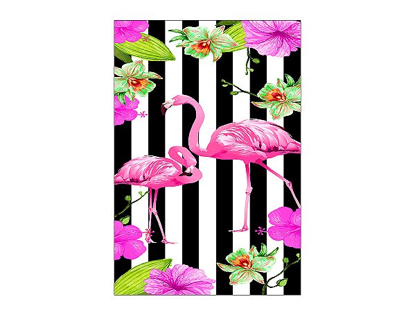 Painel De Festa Vertical 1,50 x 2,20 - Tropical Flamingos Listras 001