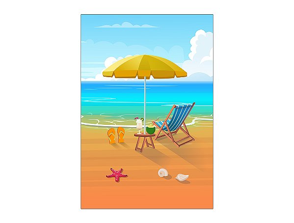Painel De Festa Vertical 1,50 x 2,20 - Praia Beach Aquarela 015