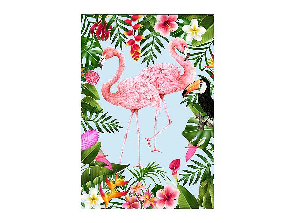 Painel De Festa Vertical 1,50 x 2,20 - Tropical Flamingos Folhas 021