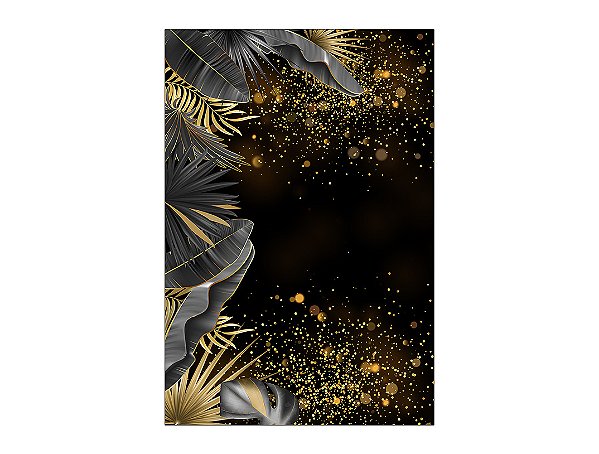 Painel De Festa Vertical 1,50 x 2,20 - Tropical Chique Preto com Dourado 022