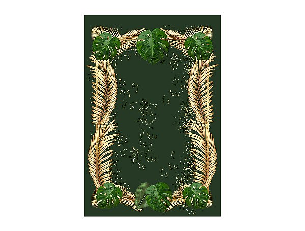 Painel De Festa Vertical 1,50 x 2,20 - Tropical Chique Verde com Dourado 024