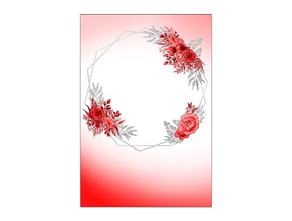 Painel De Festa Vertical 1,50 x 2,20 - Flores Vermelhas Com Geométrico Prata 062