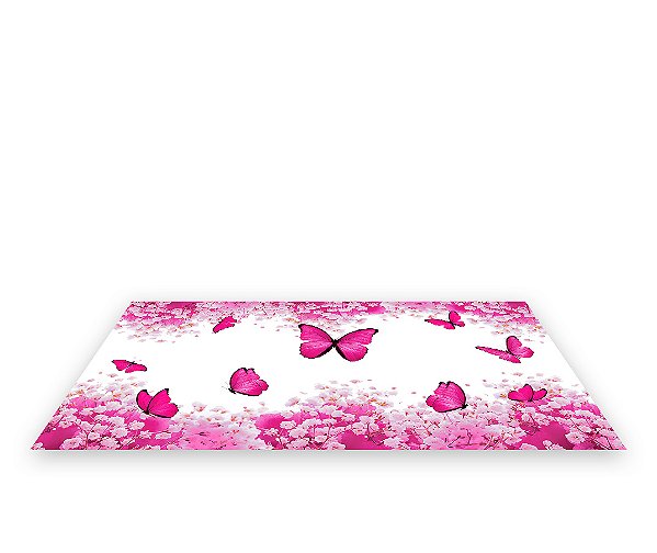 Painel De Festa Tapete Em Lona 2,50x1,35 - Borboleta Pink Floral 005