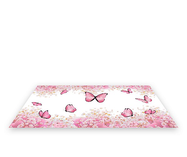 Painel De Festa Tapete Em Lona 2,50x1,35 - Borboleta Rosa Suave Floral 009