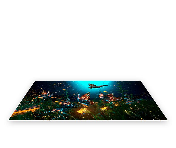 Painel De Festa Tapete Em Lona 2,50x1,35 - Floresta Encantada com Borboletas 001