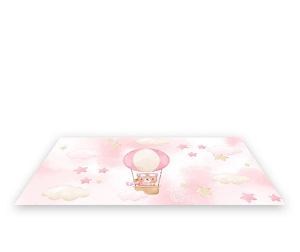 Painel De Festa Tapete Em Lona 2,50x1,35 - Ursinha Baloeira  Rosa e Bege 007
