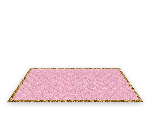 Painel De Festa Tapete Em Lona 2,50x1,35 - Capitonê Realeza Rosa Moldura Dourado 003